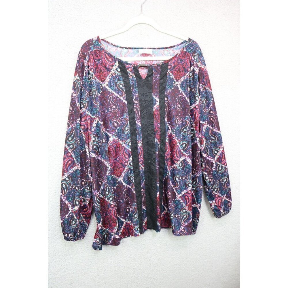 Catherines Long Puff Sleeve Silky Paisley Top-Size 3X-Whimsigoth